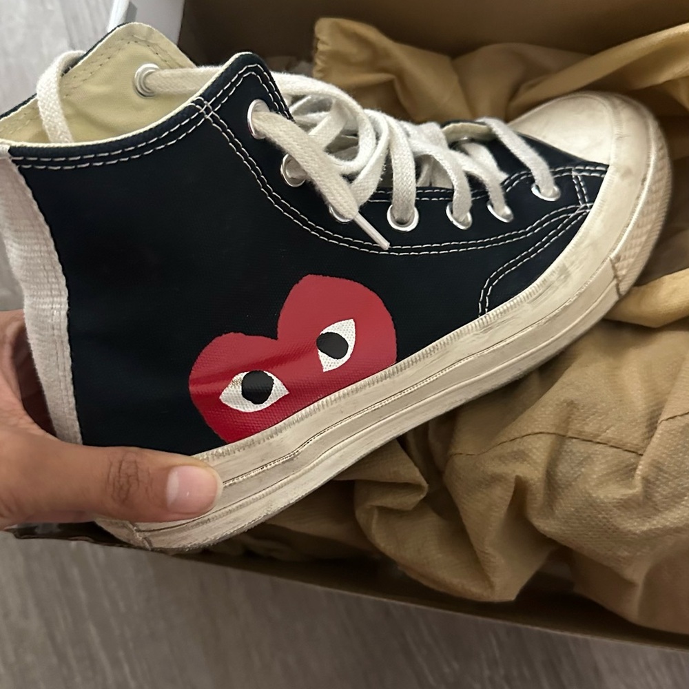 Comme des Garcons PLAY Black High-Top Canvas Sneakers with Red Heart
